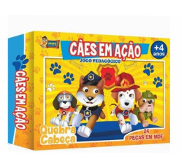 JOGO QUEBRA CABEÇA MADEIRA 24PÇS CAES EM AÇAO 4164